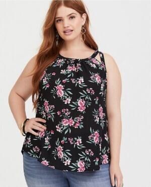 Torrid Womens Black & Pink Floral Georgette Overlay Tank Top Plus Size 2XL